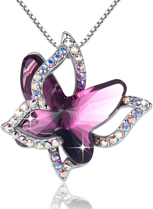 Gift Butterfly Birthstone Crystal Necklace, Silver Tone with 18”+2” Chain, Necklace for Mother’S Day Anniversary Birthday Gifts for Women and Daughter