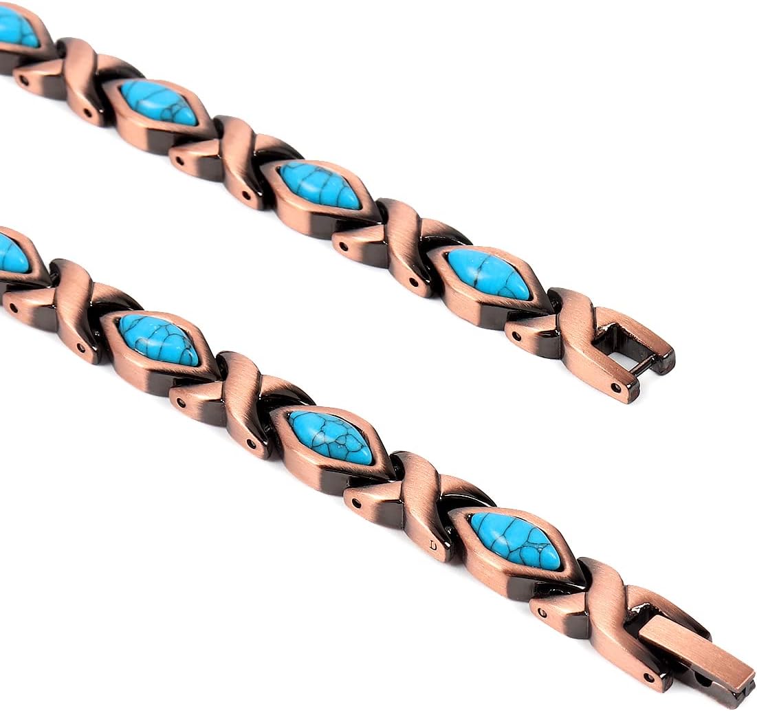 ® 99.9% Pure Copper Turquoise Magnetic Bracelet - 3000 Gauss Magnetic Copper Bracelets for Women - Adjustable Length with Adjusting Tool