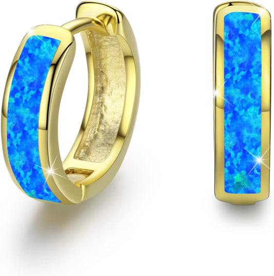 Hoop Earrings for Women Opal Hoop Earrings Hinged Huggie Earrings 925 Sterling Silver Hypoallergenic Earrings for Sensitive Ears Simulated Opal Colorful Jewelry Birthday Christmas Gift