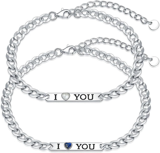 925 Sterling Silver I Love You Matching Couple Bracelets– Set of 2