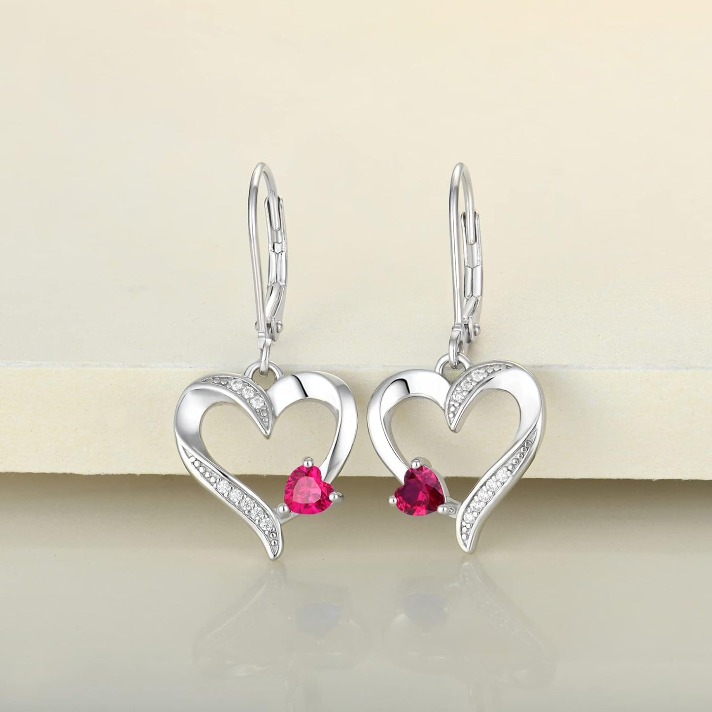 Heart Dangle Earrings 925 Sterling Silver Drop Earrings Birthstone Leverback Jewelry for Women