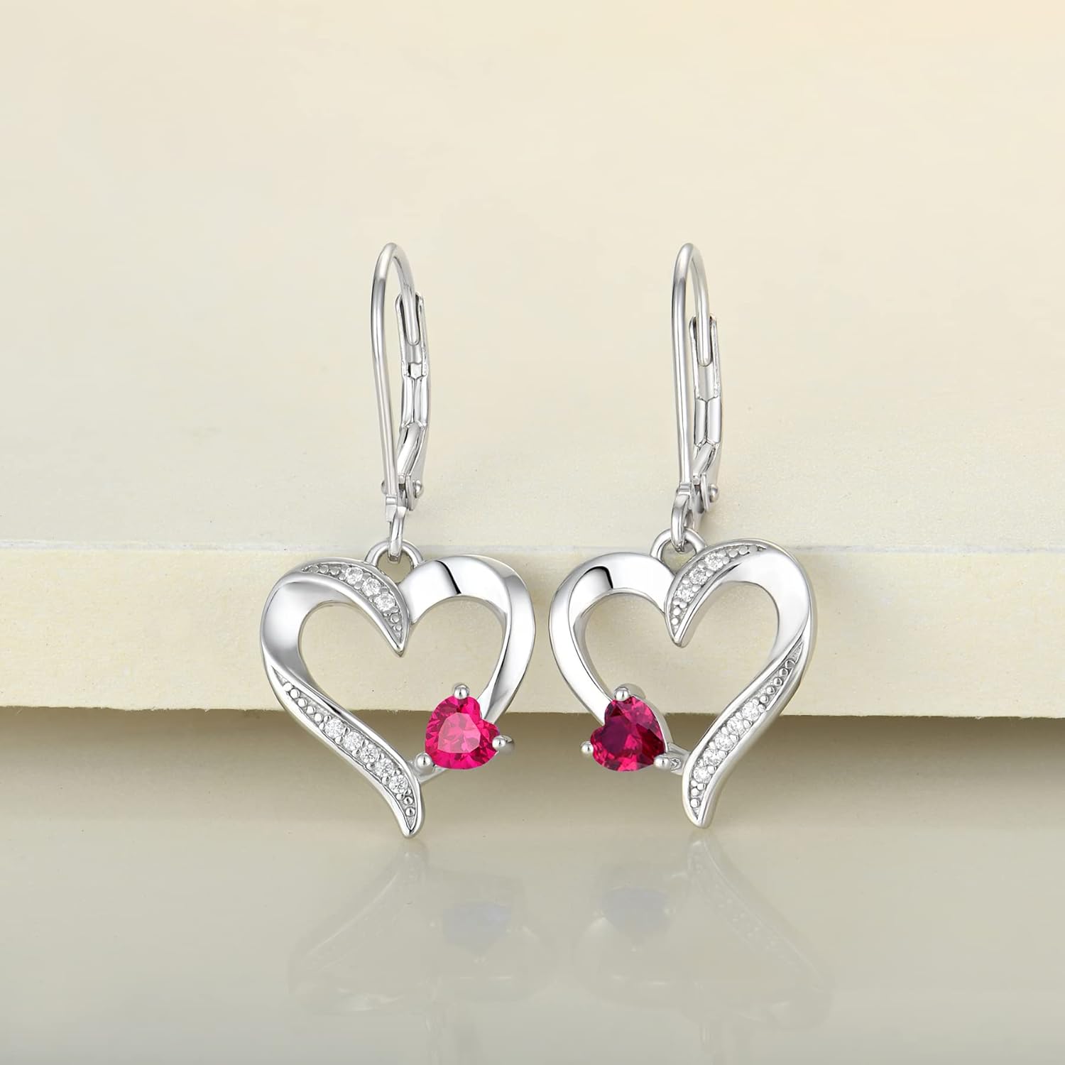 Heart Dangle Earrings 925 Sterling Silver Drop Earrings Birthstone Leverback Jewelry for Women