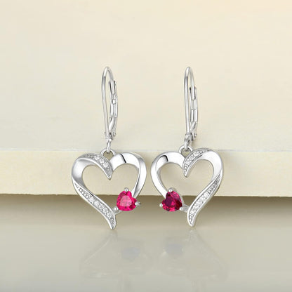 Heart Dangle Earrings 925 Sterling Silver Drop Earrings Birthstone Leverback Jewelry for Women