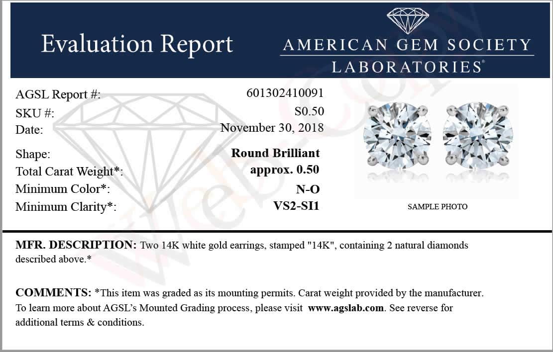 1/4 to 2 Cttw VS2-SI1 Certified Diamond Stud Earrings 14K White Gold Screw Backs