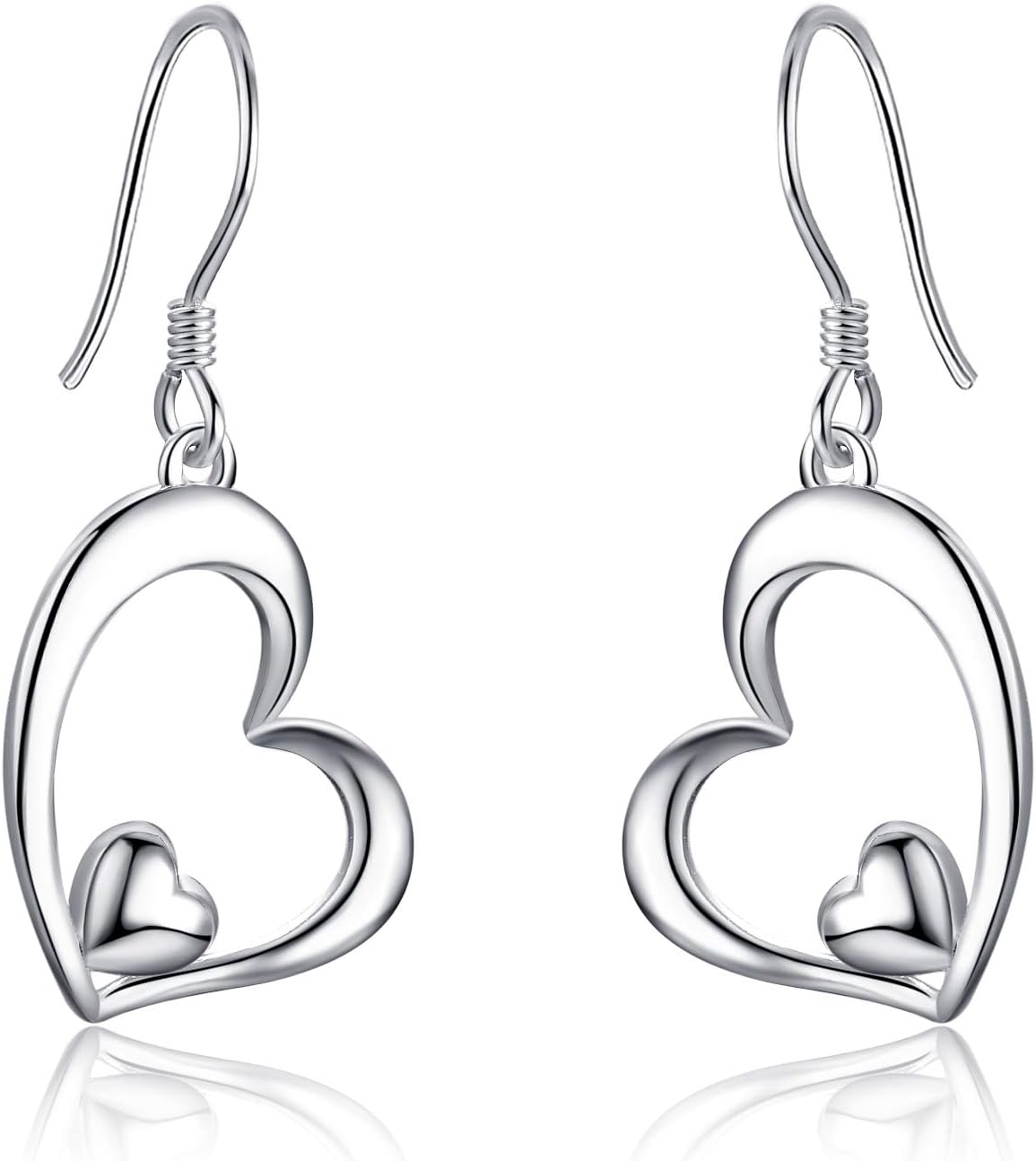 Heart Earrings for Women Sterling Silver Heart Dangle Drop Earrings Heart Jewely Heart Gifts for Birthday Anniversary Christmas Gifts