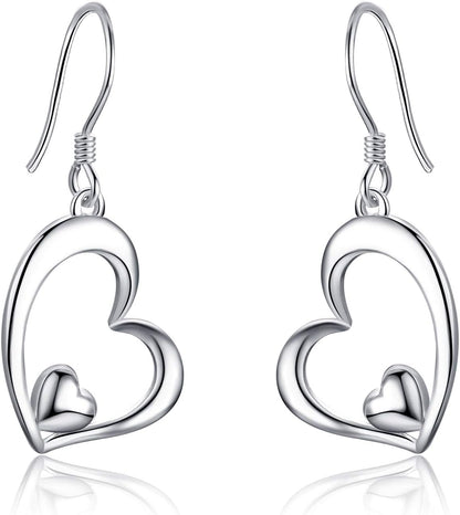 Heart Earrings for Women Sterling Silver Heart Dangle Drop Earrings Heart Jewely Heart Gifts for Birthday Anniversary Christmas Gifts