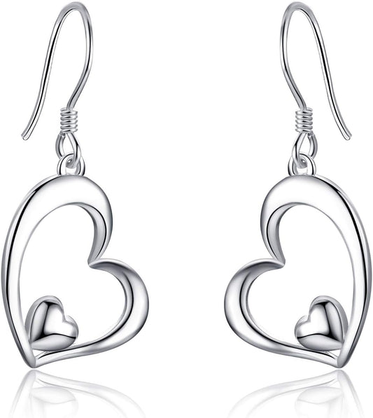 Heart Earrings for Women Sterling Silver Heart Dangle Drop Earrings Heart Jewely Heart Gifts for Birthday Anniversary Christmas Gifts