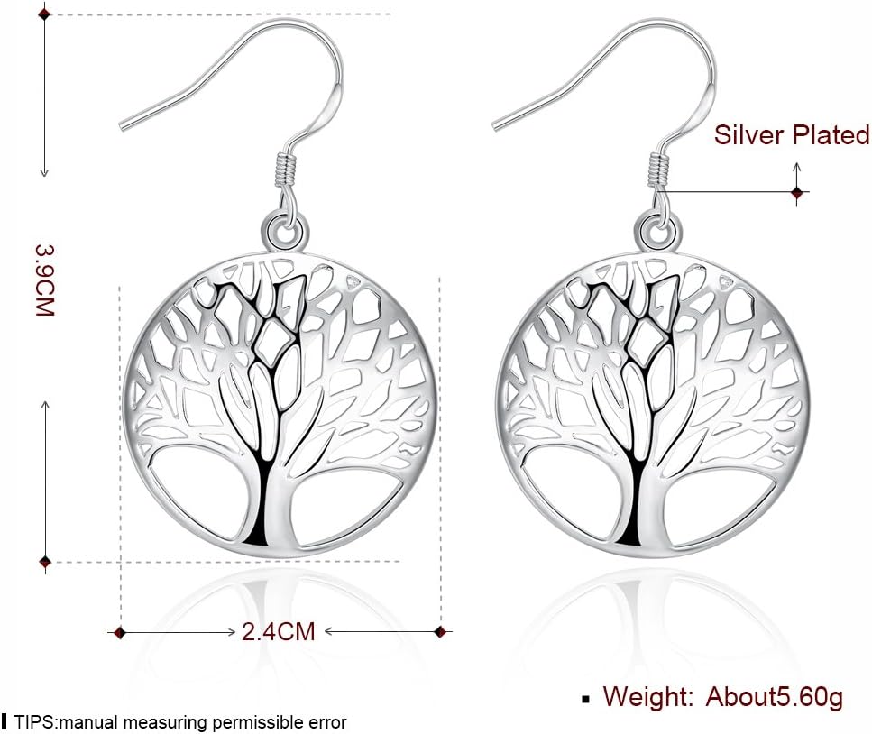 Tree of Life Earrings,Fashion Jewelry Sterling Silver Plated Tree Pendants Drop Dangle Earrings Necklace Set