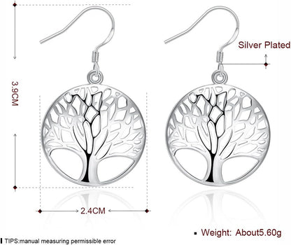 Tree of Life Earrings,Fashion Jewelry Sterling Silver Plated Tree Pendants Drop Dangle Earrings Necklace Set