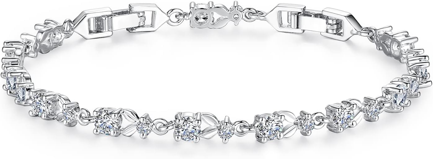 White Gold Plated 3Mm CZ Classic Tennis Wedding Bracelets for Brides Cubic Zirconia| White Gold Bracelets for Women | Size 6.5-8 Inch