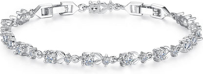 White Gold Plated 3Mm CZ Classic Tennis Wedding Bracelets for Brides Cubic Zirconia| White Gold Bracelets for Women | Size 6.5-8 Inch