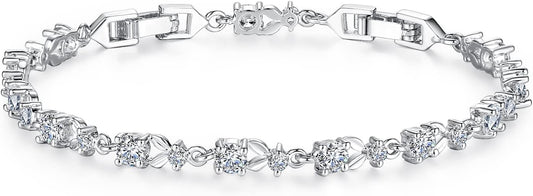 White Gold Plated 3Mm CZ Classic Tennis Wedding Bracelets for Brides Cubic Zirconia| White Gold Bracelets for Women | Size 6.5-8 Inch