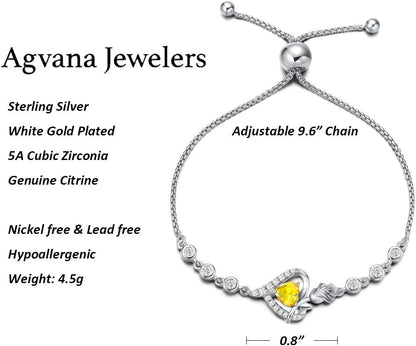 Rosy Reverie Birthstone Bracelet for Women Sterling Silver Genuine or Created Gemstone Tennis Bracelet Rose Heart Jewelry Anniversary Birthday Gifts for Women Mom Wife Her