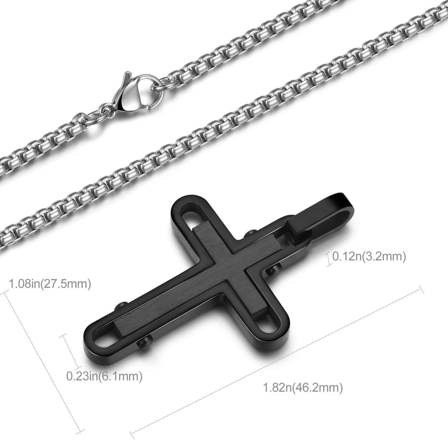 Men'S Cross Necklace 316L Stainless Steel Pendant White/Gold/Black/Blue Rolo Chain-Gift Box Included