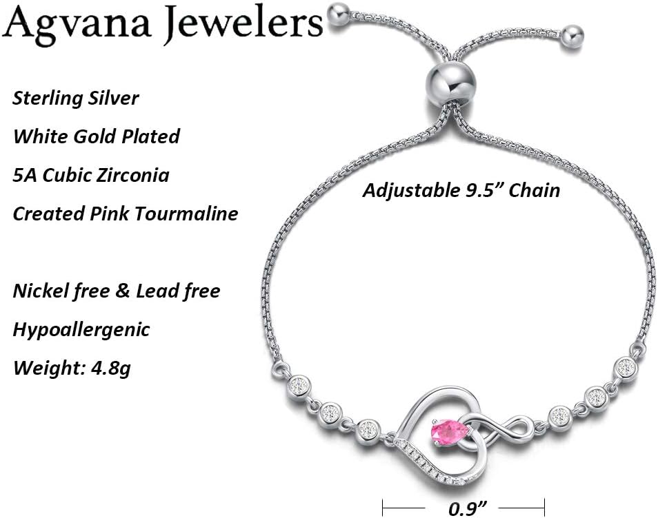 Heart Birthstone Bracelets for Women Sterling Silver Genuine or Created Gemstone Tennis Bracelet Infinity Love Jewelry Anniversary Birthday Gifts for Wife Mom Women