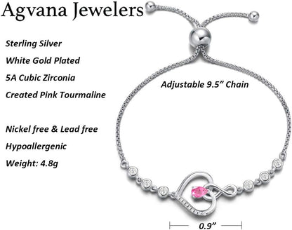 Heart Birthstone Bracelets for Women Sterling Silver Genuine or Created Gemstone Tennis Bracelet Infinity Love Jewelry Anniversary Birthday Gifts for Wife Mom Women