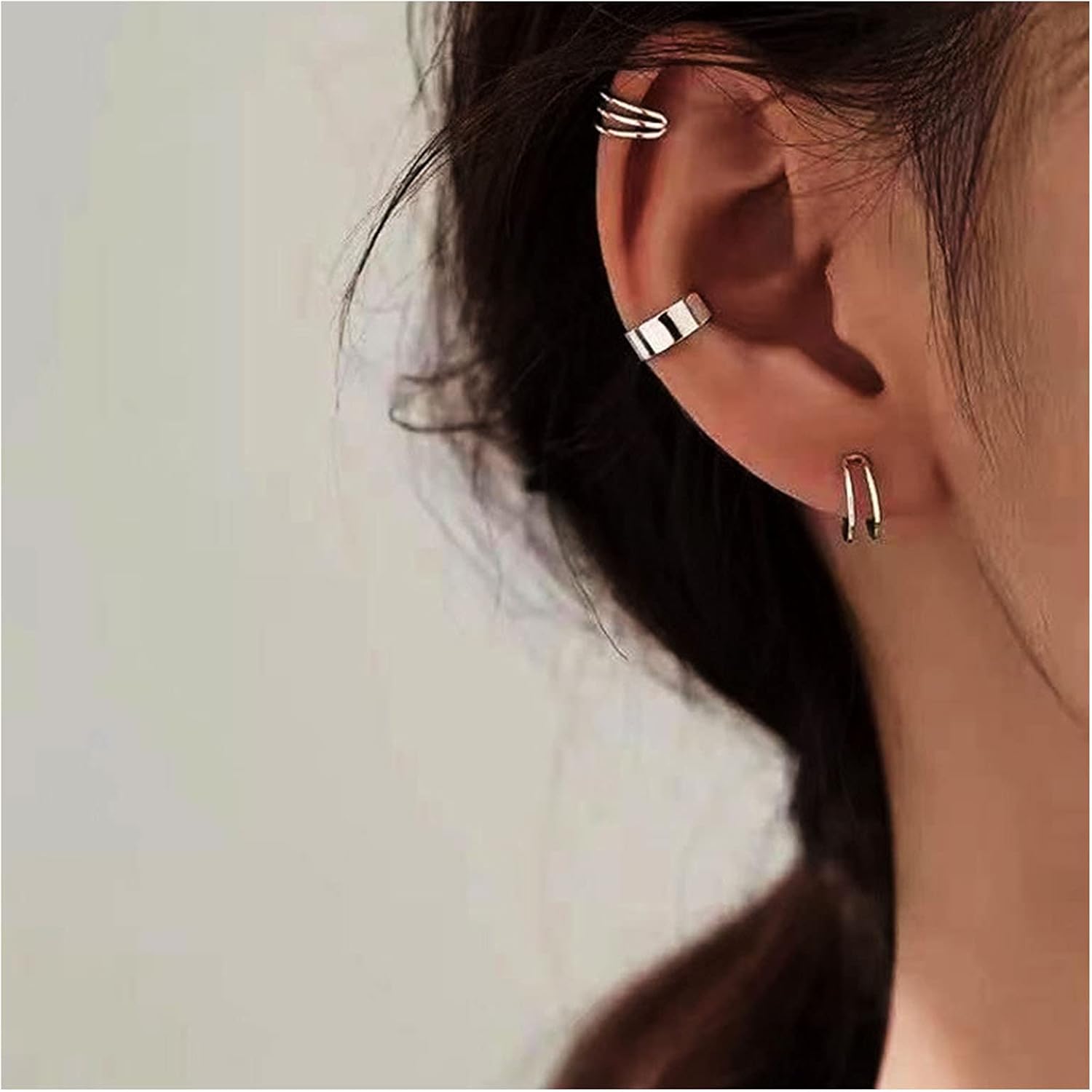 Boho Cartilage Ring Earrings Double Lines Ear Cuffs Set Minimalist Fake Helix Earcuff Earrings Simple No Piercing Earrings Jewelry for Women