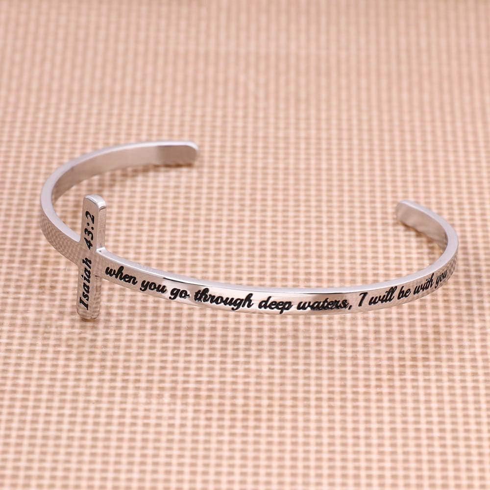 Cross Bracelet Christian Gifts for Women - Engraved Quote Religious Cuff Bangle Bible Verse Jewelry Gift for Women Confirmation Baptism Gifts Christian Bracelet