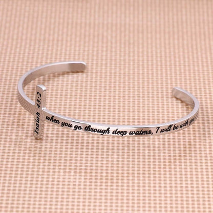 Cross Bracelet Christian Gifts for Women - Engraved Quote Religious Cuff Bangle Bible Verse Jewelry Gift for Women Confirmation Baptism Gifts Christian Bracelet