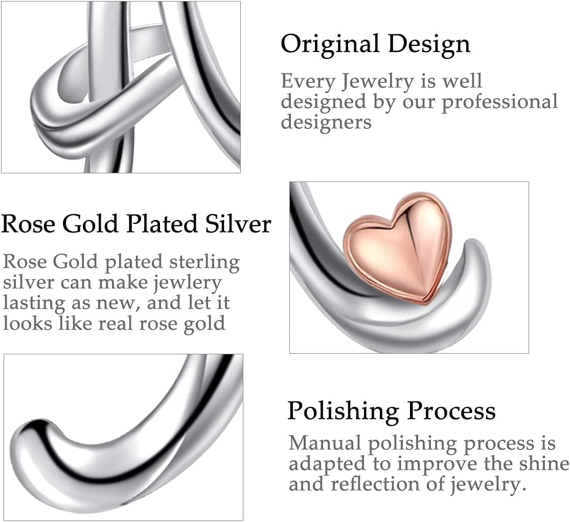 925 Sterling Silver Initial Necklaces 26 Letter with Rose Gold Heart - 18 Inch Chain