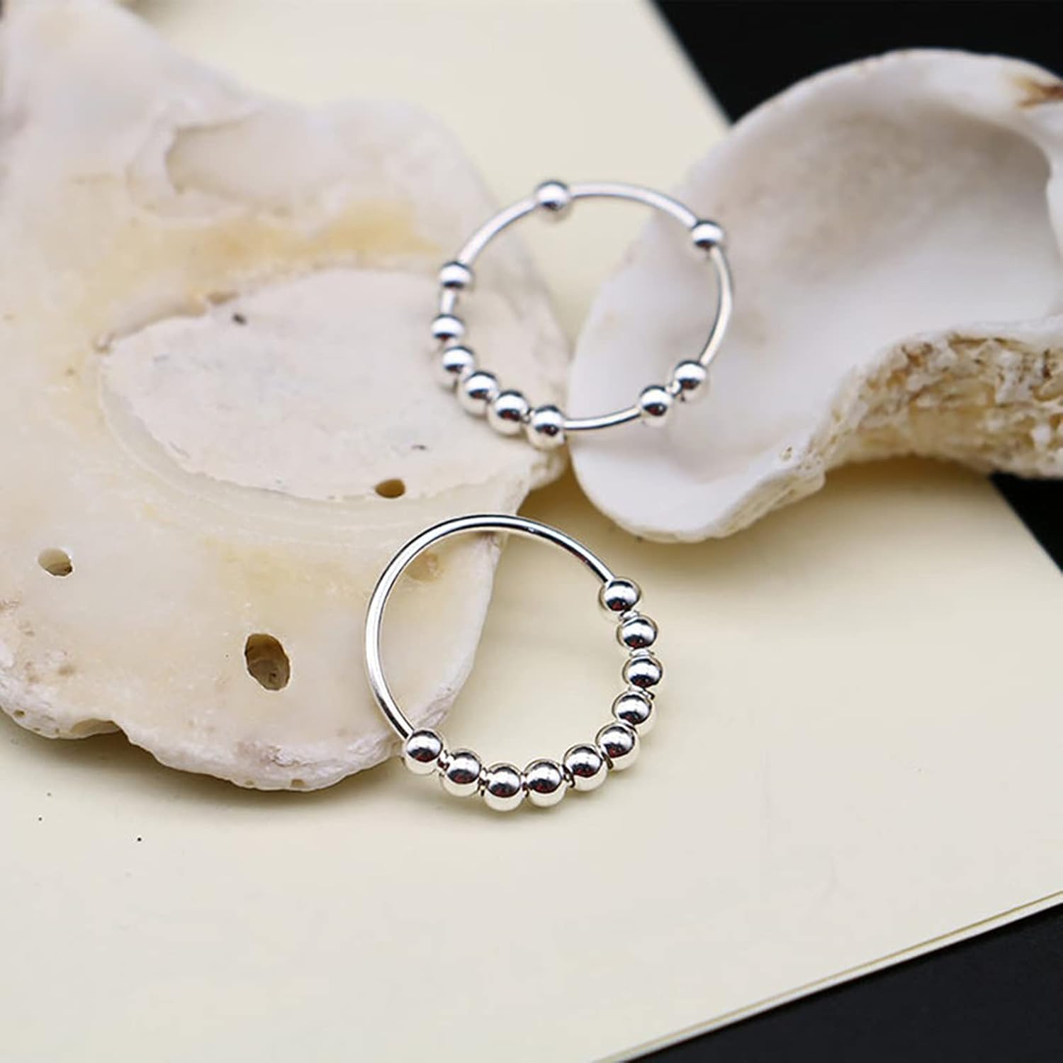 Fidget Ring Anxiety Ring for Women Bead Ring, anti Worry Ring Dainty Minimalist Ring Gift for Her, Fidget Spinning Rings for Men Stress Relief Fidget Toys