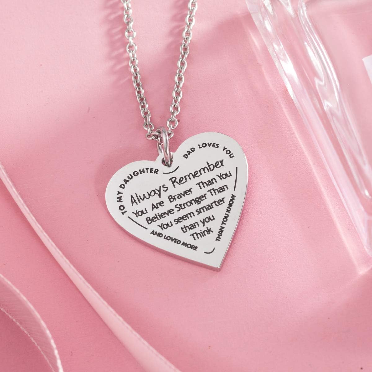 Haoflower Daughter Heart Pendant Necklace You Are Braver than You Believe Engraved Motivational Message Stainless Steel Jewelry Gifts from Mom Dad