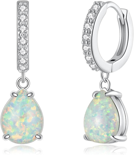 Gold Plated Teardrop/Round-Cut Cabochon Opal Earrings Dangle Drop Earrings Jewelry Gift for Women Girls