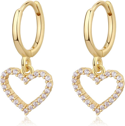 Gold Mini Dangle Huggie Earrings for Women, Dainty 14K Gold Plated Cubic Zirconia Small Hoop Earrings with Charm Drop, Jewelry Gift for Women Ladies