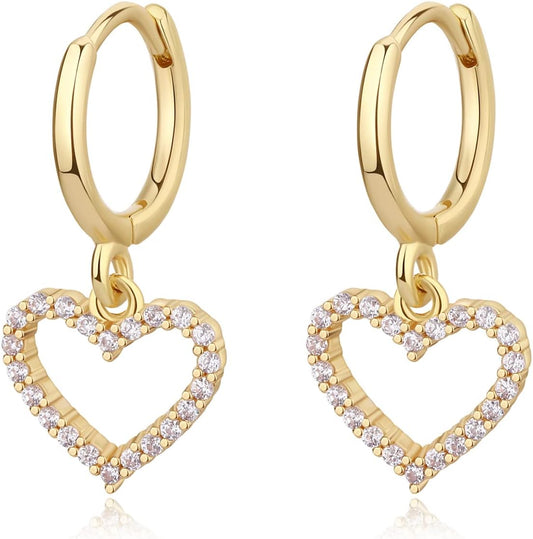 Gold Mini Dangle Huggie Earrings for Women, Dainty 14K Gold Plated Cubic Zirconia Small Hoop Earrings with Charm Drop, Jewelry Gift for Women Ladies