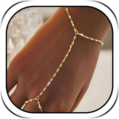 Hand Chain Bracelet Gold Bracelets for Women Link Chain Bracelets Trendy Finger Ring Slave Bracelet Jewelry Gifts