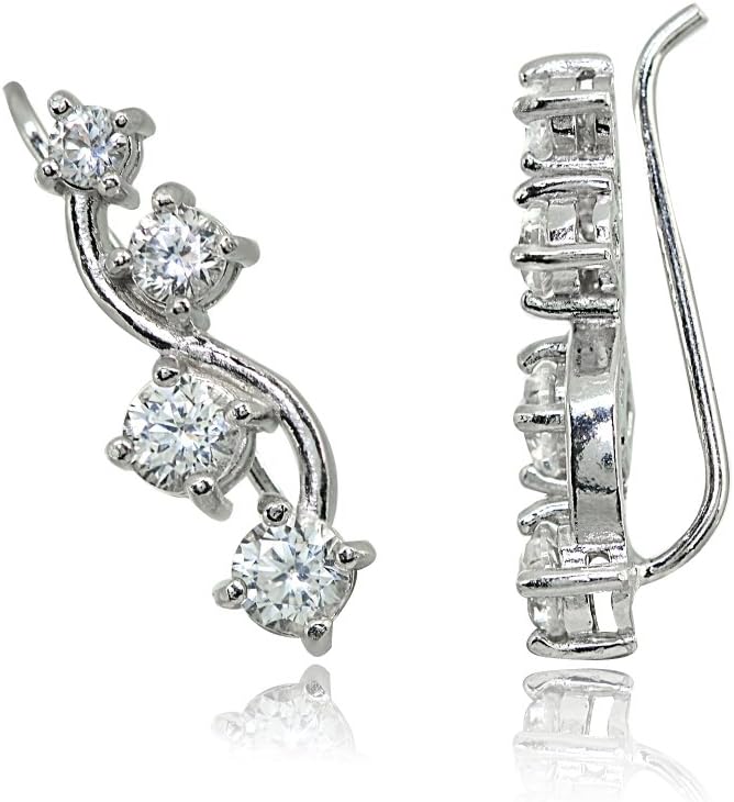 Sterling Silver Genuine or Synthetic Gemstone Small Fashion Trenty Vine Climber Crawler Cuff Earrings for Women