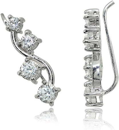 Sterling Silver Genuine or Synthetic Gemstone Small Fashion Trenty Vine Climber Crawler Cuff Earrings for Women