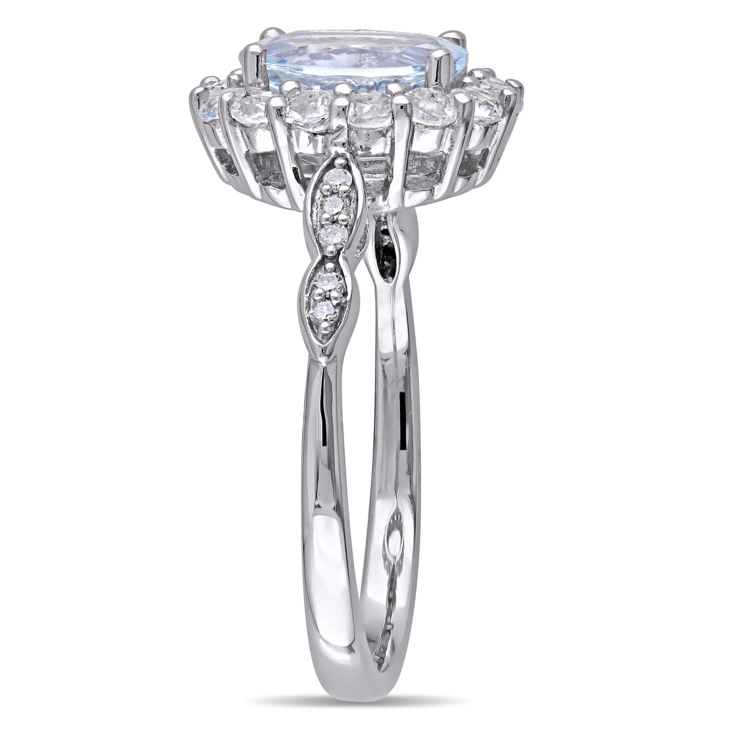 Women'S Aquamarine and Topaz 14K White Gold Ring