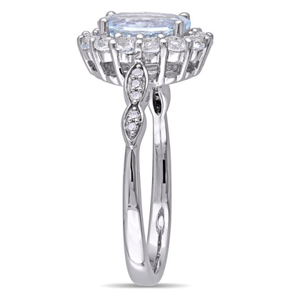 Women'S Aquamarine and Topaz 14K White Gold Ring