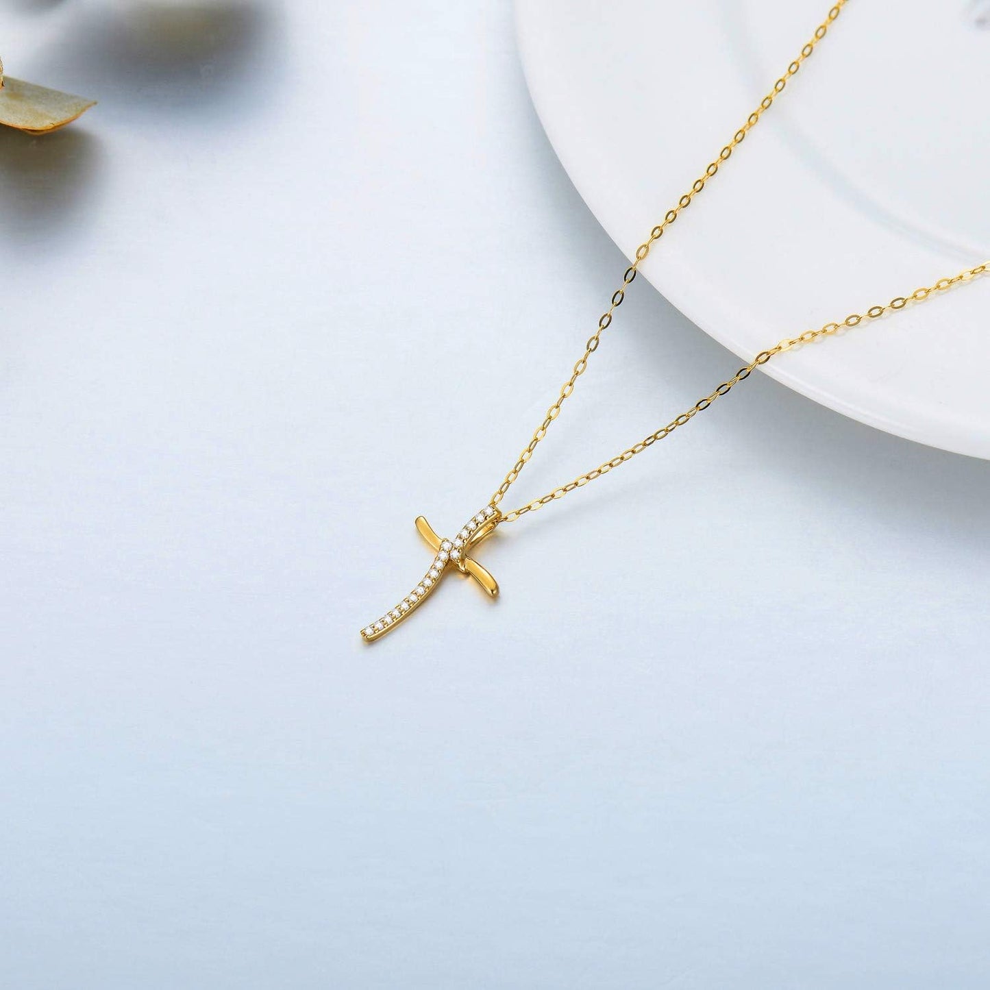 14K Solid Gold Cross Necklace for Women Infinity Cross Pendant Gold Necklaces for Women 16+2 Inch