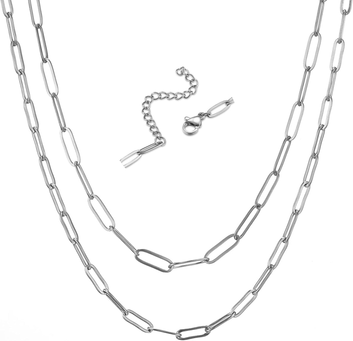 18K Gold Paperclip Chain Link Necklace Dainty Paperclip Link Chain Layered Necklace Oval Link Chains Necklaces Set for Women Girls