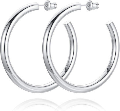 Gold Hoop Earrings for Women 14K Gold Plated Chunky Hoop Earrings for Women Thick Lightweight Earrings Jewelry Gifts
