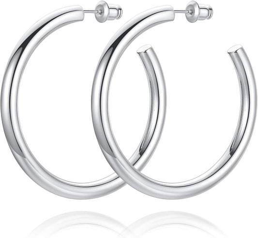 Gold Hoop Earrings for Women 14K Gold Plated Chunky Hoop Earrings for Women Thick Lightweight Earrings Jewelry Gifts