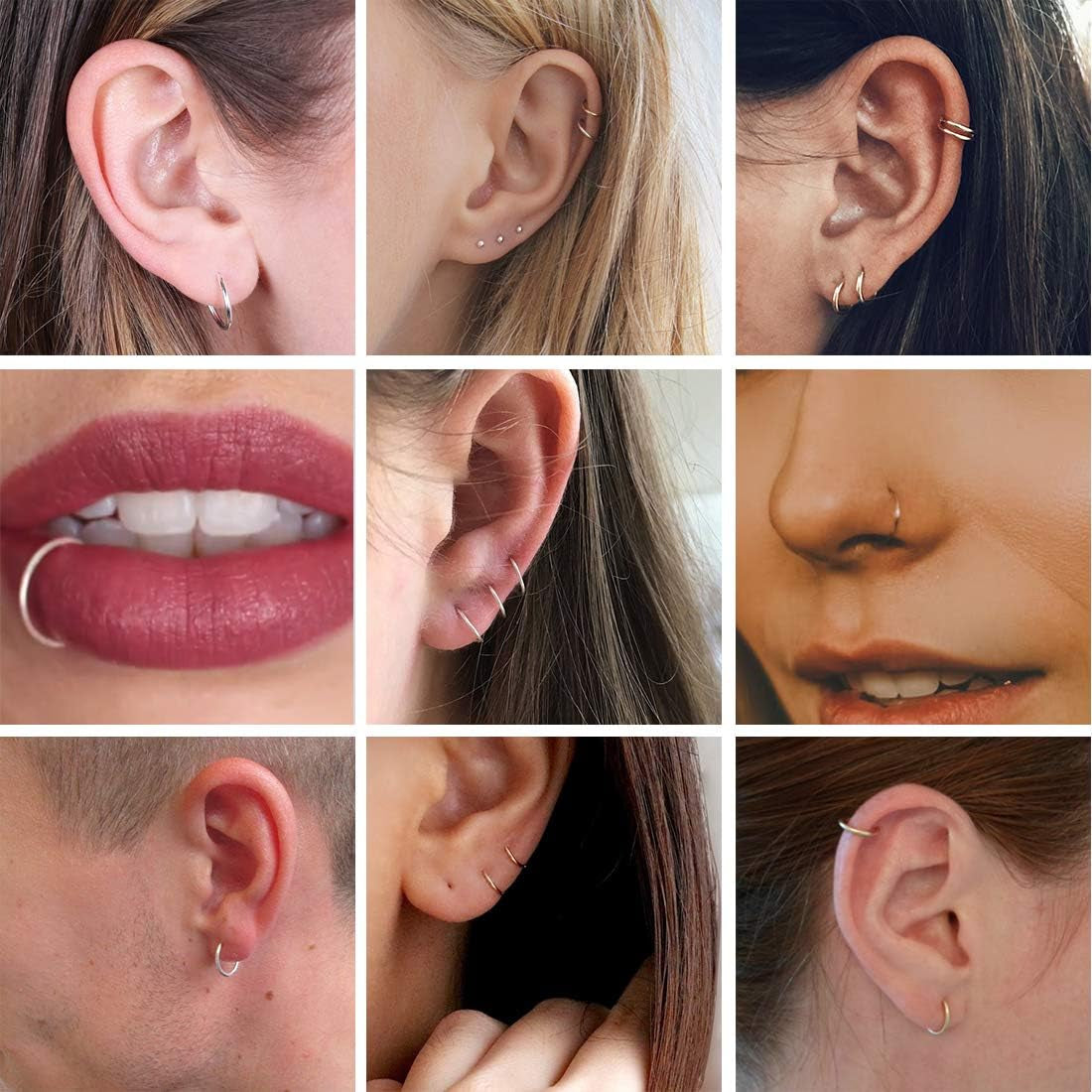 Sterling Silver Hoop Earrings for Women Men, Hypoallergenic Cartilage Earring Endless Small Hoop Earrings Set, 3 Pairs Tragus Earrings (8Mm/10Mm/12Mm)