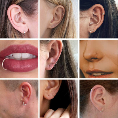 Sterling Silver Hoop Earrings for Women Men, Hypoallergenic Cartilage Earring Endless Small Hoop Earrings Set, 3 Pairs Tragus Earrings (8Mm/10Mm/12Mm)