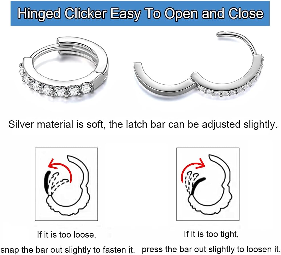 Tiny Huggie Hoop Earrings 925 Sterling Silver CZ Cubic Zirconia 5Mm Small Cartilage Hugging Earring Mini Hoop Rook Daith Forward Helix Snug Tragus Piercing for Women