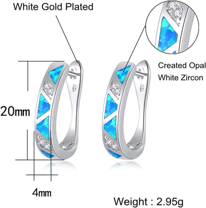 Womens Hoop Earrings White Gold Plated Opal Huggie Earrings Gemstone Jewelry Gift