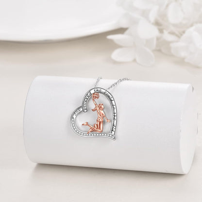925 Sterling Silver Inspirational Basketball CZ Pendant Necklace
