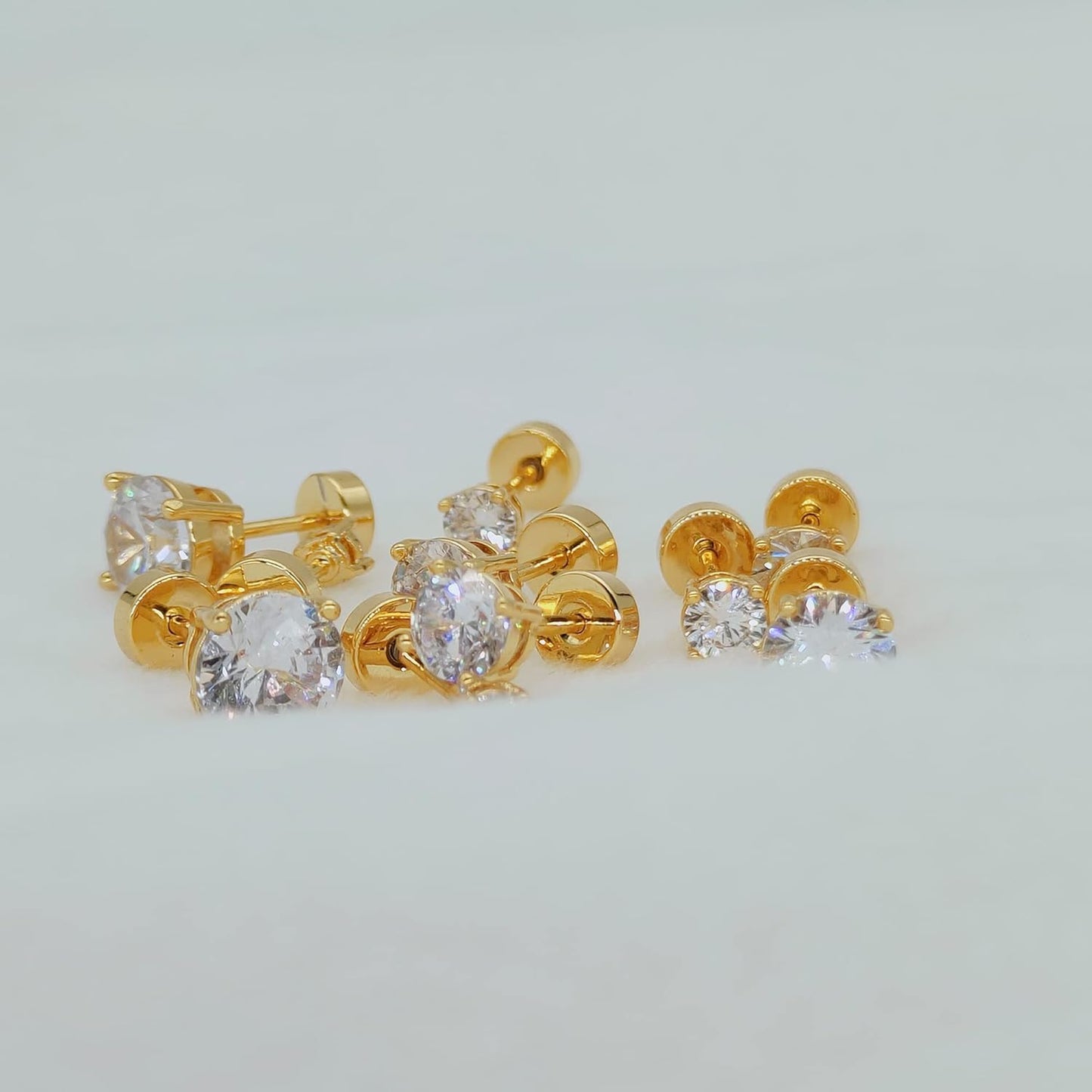 Women'S 14K Gold Plated CZ Stud Earrings Simulated Diamond round Cubic Zirconia Ear Stud Set（5 Pairs)…