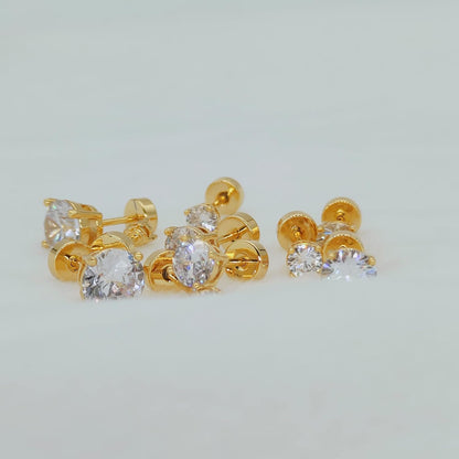 Women'S 14K Gold Plated CZ Stud Earrings Simulated Diamond round Cubic Zirconia Ear Stud Set（5 Pairs)…