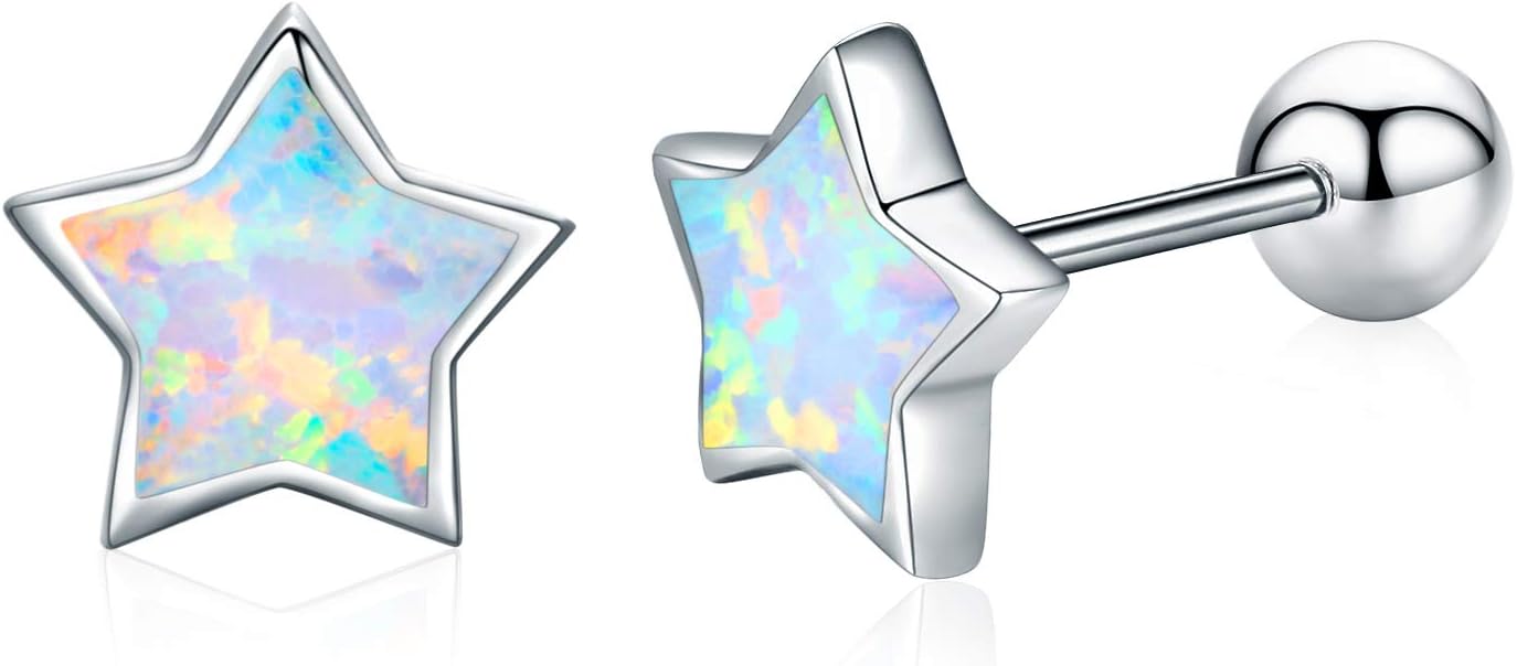 Opal Star Earrings Star Studs 925 Sterling Silver Synthetic Opal Earrings Hypoallergenic Earring Jewelry for Women Mom