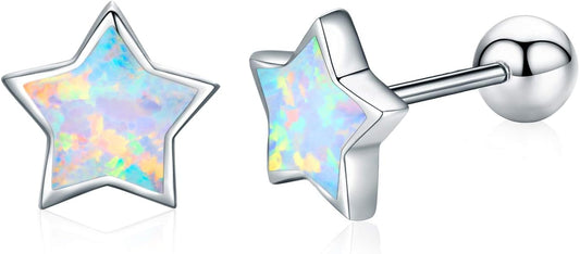Opal Star Earrings Star Studs 925 Sterling Silver Synthetic Opal Earrings Hypoallergenic Earring Jewelry for Women Mom