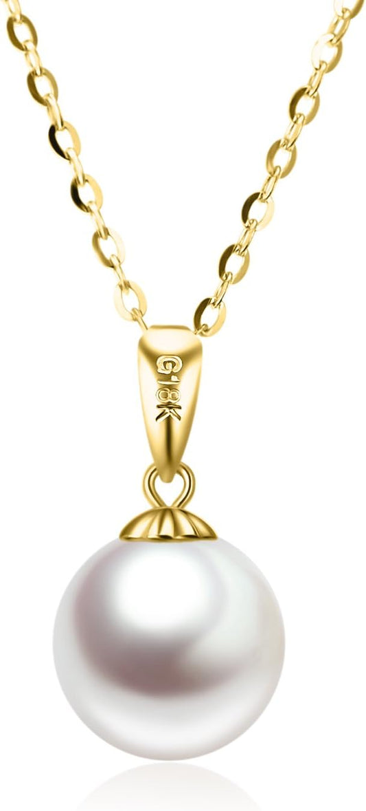 14K Gold Pearl Necklaces for Women with 18K Gold Pendant (Freshwater Cultured Pearl), Real Gold Present for Her, Jewelry Gifts for Mother Wife Girlfriend, 16"-18"