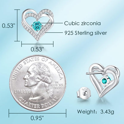 Forever Love Heart Stud Earrings for Women, 925 Sterling Silver Birthstone Heart Stud Earrings Mother'S Day Gift Anniversary Birthday Jewelry Gifts for Women Wife Her