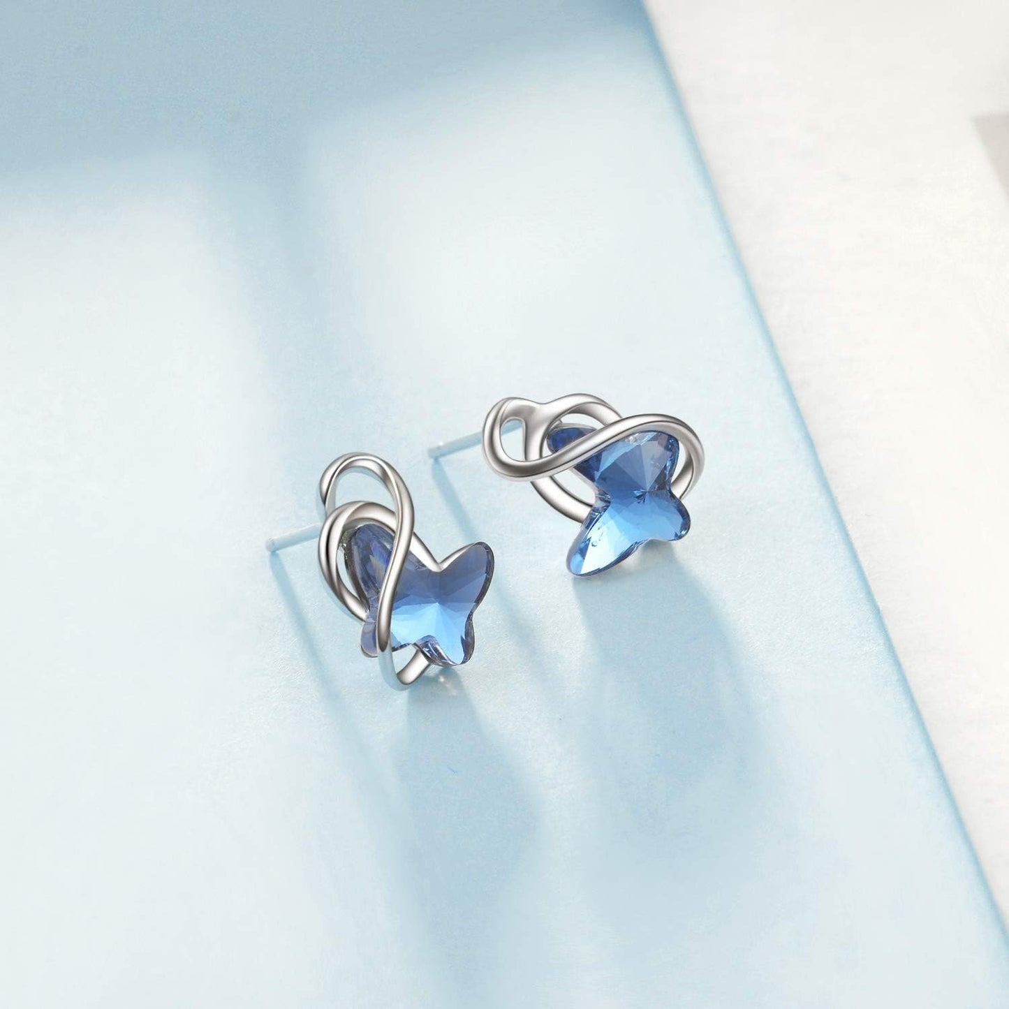 Sterling Silver Infinity Butterfly Earrings Embellished with Crystals from Austria, Hypoallergenic Stud Earrings, Anniversary Birthday Butterfly Jewelry Gifts for Women